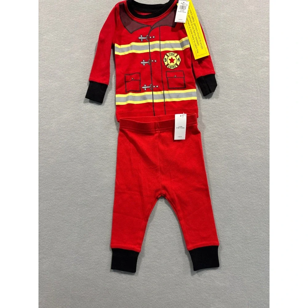 Old Navy Kids Red Firefighter Fire Chief Graphic Pajama Set 2PC 6-12M NEW